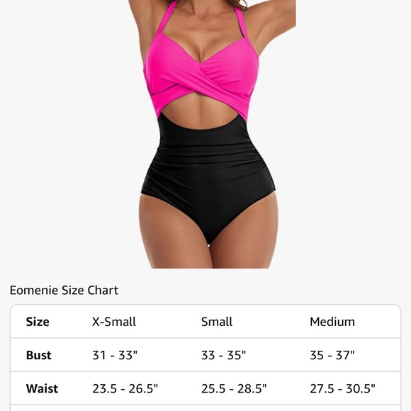 Pink and Black One Piece Swimsuit with Cross-Back Design XS - Picture 5 of 6